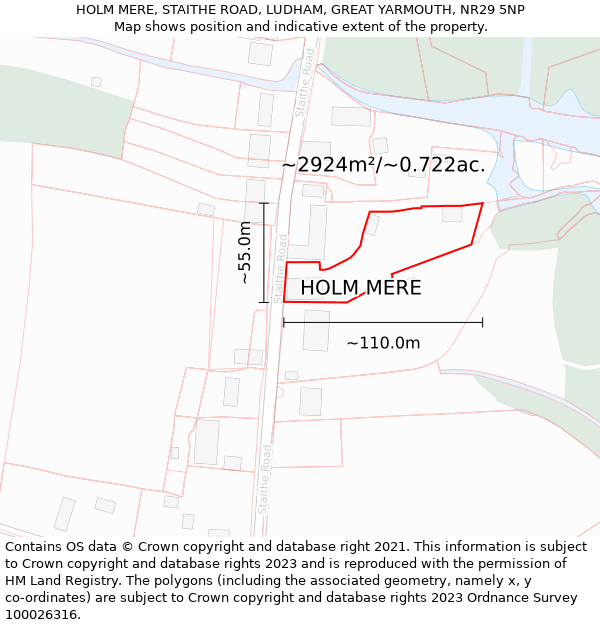 HOLM MERE, STAITHE ROAD, LUDHAM, GREAT YARMOUTH, NR29 5NP: Plot and title map