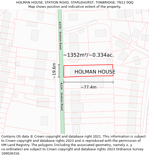 HOLMAN HOUSE, STATION ROAD, STAPLEHURST, TONBRIDGE, TN12 0QQ: Plot and title map