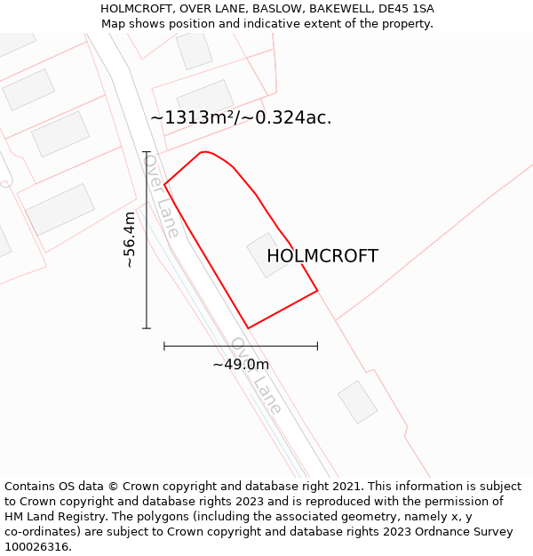 HOLMCROFT, OVER LANE, BASLOW, BAKEWELL, DE45 1SA: Plot and title map