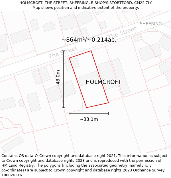 HOLMCROFT, THE STREET, SHEERING, BISHOP'S STORTFORD, CM22 7LY: Plot and title map