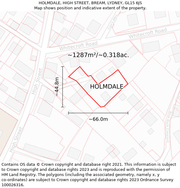 HOLMDALE, HIGH STREET, BREAM, LYDNEY, GL15 6JS: Plot and title map