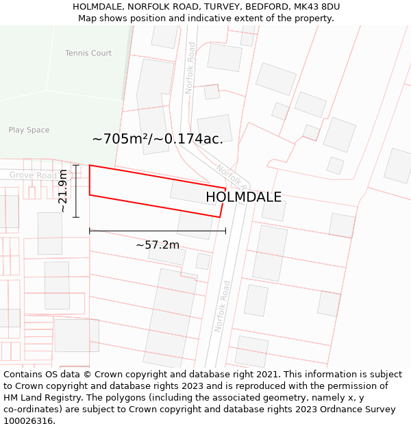 HOLMDALE, NORFOLK ROAD, TURVEY, BEDFORD, MK43 8DU: Plot and title map