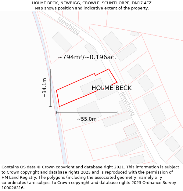 HOLME BECK, NEWBIGG, CROWLE, SCUNTHORPE, DN17 4EZ: Plot and title map