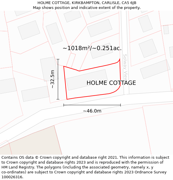 HOLME COTTAGE, KIRKBAMPTON, CARLISLE, CA5 6JB: Plot and title map