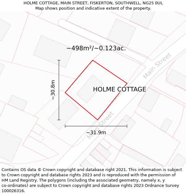 HOLME COTTAGE, MAIN STREET, FISKERTON, SOUTHWELL, NG25 0UL: Plot and title map