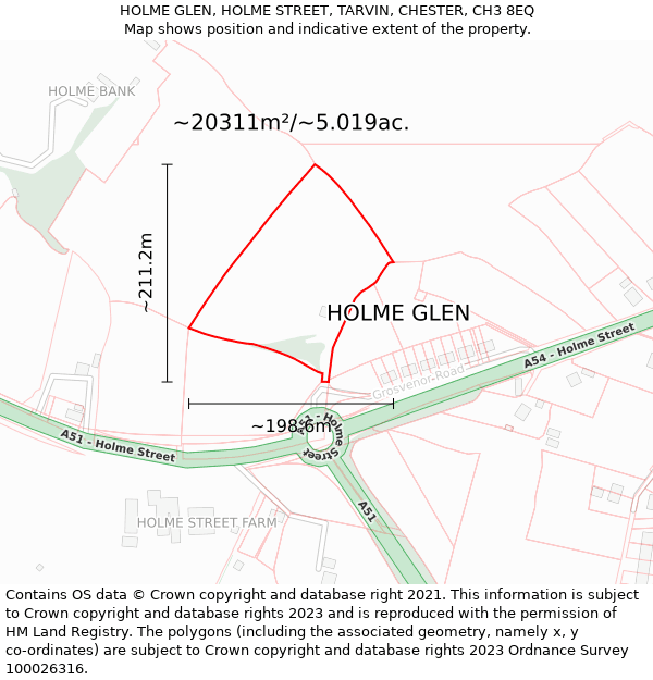 HOLME GLEN, HOLME STREET, TARVIN, CHESTER, CH3 8EQ: Plot and title map