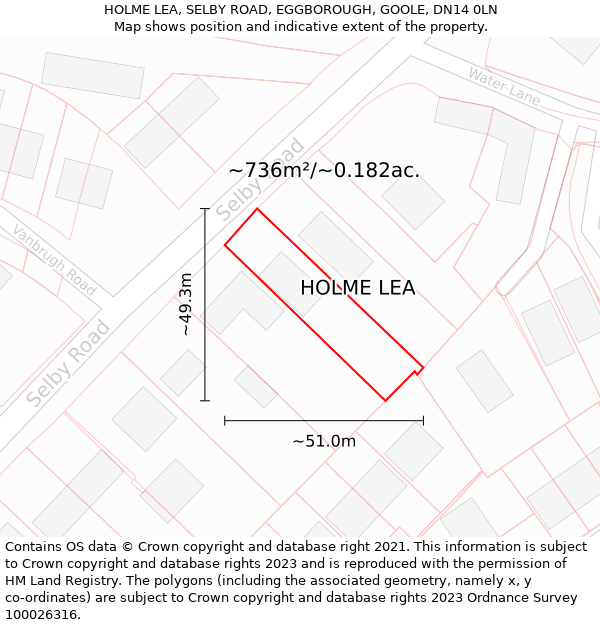 HOLME LEA, SELBY ROAD, EGGBOROUGH, GOOLE, DN14 0LN: Plot and title map