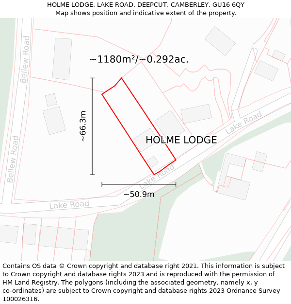 HOLME LODGE, LAKE ROAD, DEEPCUT, CAMBERLEY, GU16 6QY: Plot and title map