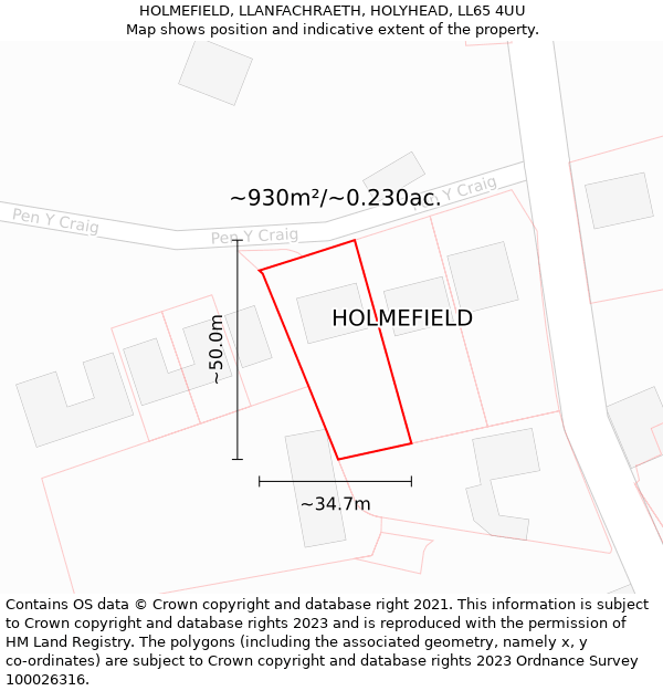 HOLMEFIELD, LLANFACHRAETH, HOLYHEAD, LL65 4UU: Plot and title map