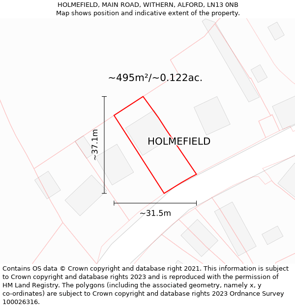 HOLMEFIELD, MAIN ROAD, WITHERN, ALFORD, LN13 0NB: Plot and title map