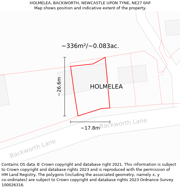 HOLMELEA, BACKWORTH, NEWCASTLE UPON TYNE, NE27 0AP: Plot and title map