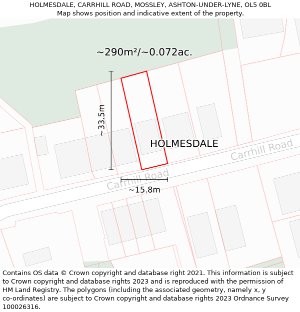 HOLMESDALE, CARRHILL ROAD, MOSSLEY, ASHTON-UNDER-LYNE, OL5 0BL: Plot and title map