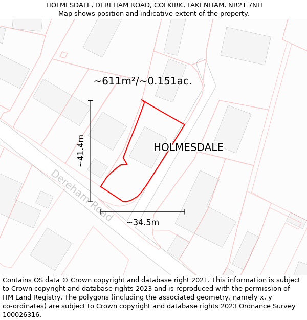 HOLMESDALE, DEREHAM ROAD, COLKIRK, FAKENHAM, NR21 7NH: Plot and title map