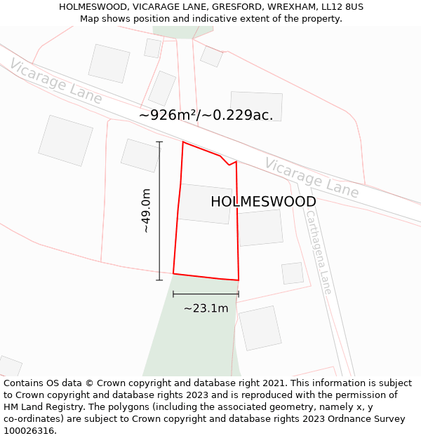 HOLMESWOOD, VICARAGE LANE, GRESFORD, WREXHAM, LL12 8US: Plot and title map