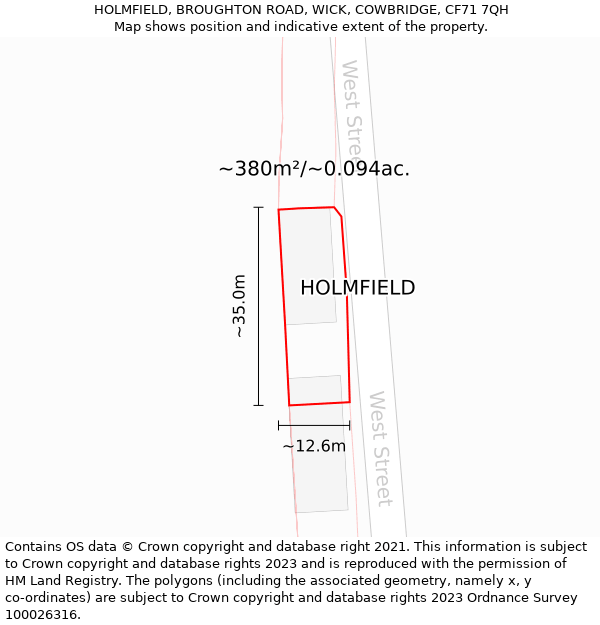 HOLMFIELD, BROUGHTON ROAD, WICK, COWBRIDGE, CF71 7QH: Plot and title map