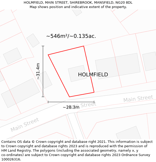 HOLMFIELD, MAIN STREET, SHIREBROOK, MANSFIELD, NG20 8DL: Plot and title map