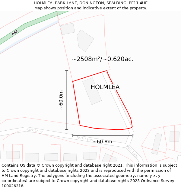 HOLMLEA, PARK LANE, DONINGTON, SPALDING, PE11 4UE: Plot and title map