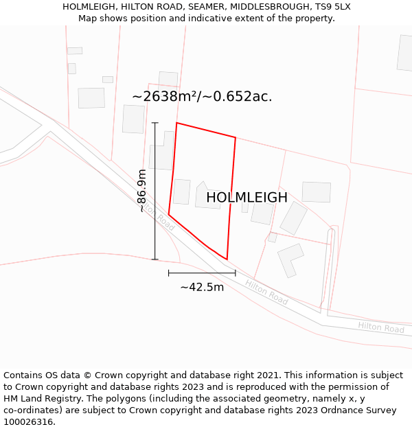 HOLMLEIGH, HILTON ROAD, SEAMER, MIDDLESBROUGH, TS9 5LX: Plot and title map