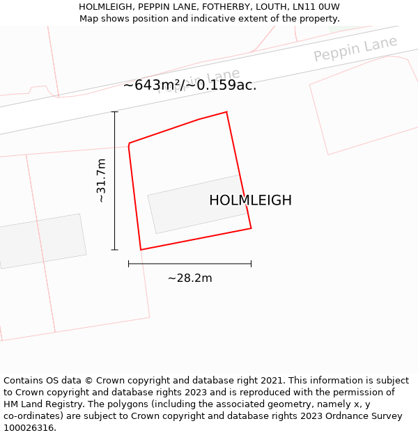 HOLMLEIGH, PEPPIN LANE, FOTHERBY, LOUTH, LN11 0UW: Plot and title map