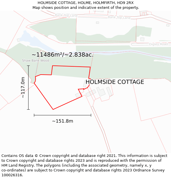 HOLMSIDE COTTAGE, HOLME, HOLMFIRTH, HD9 2RX: Plot and title map