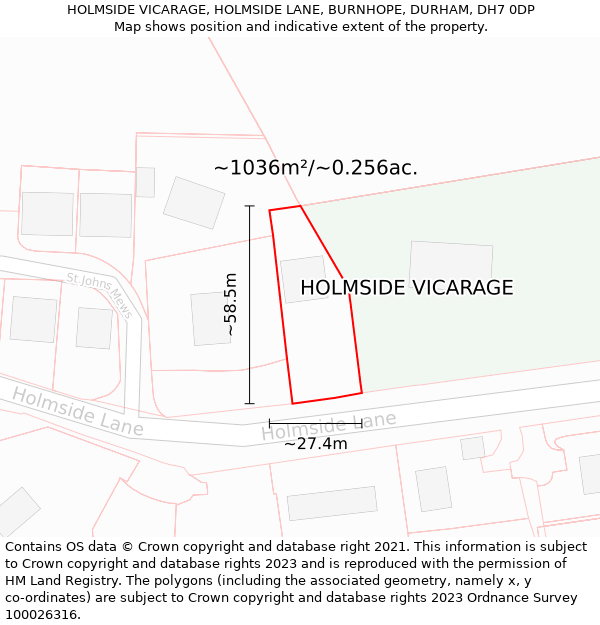 HOLMSIDE VICARAGE, HOLMSIDE LANE, BURNHOPE, DURHAM, DH7 0DP: Plot and title map