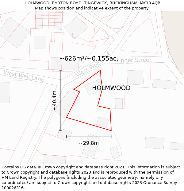 HOLMWOOD, BARTON ROAD, TINGEWICK, BUCKINGHAM, MK18 4QB: Plot and title map