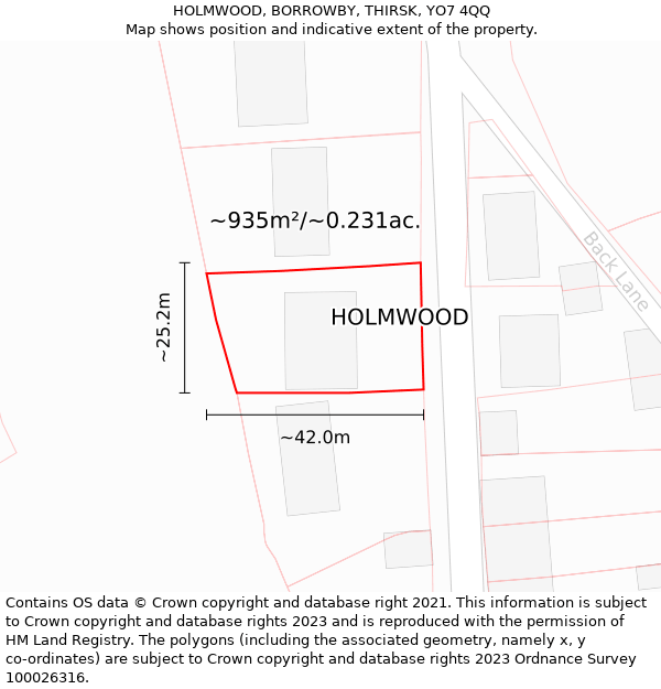 HOLMWOOD, BORROWBY, THIRSK, YO7 4QQ: Plot and title map