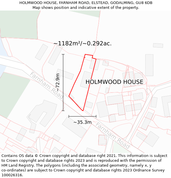 HOLMWOOD HOUSE, FARNHAM ROAD, ELSTEAD, GODALMING, GU8 6DB: Plot and title map