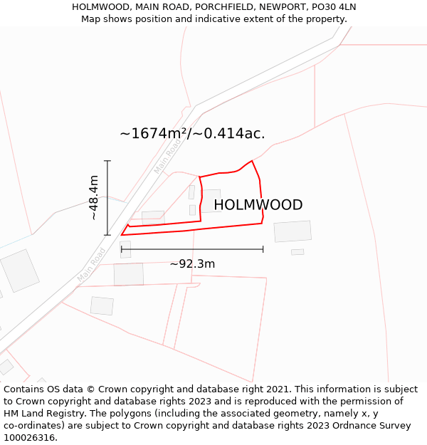 HOLMWOOD, MAIN ROAD, PORCHFIELD, NEWPORT, PO30 4LN: Plot and title map