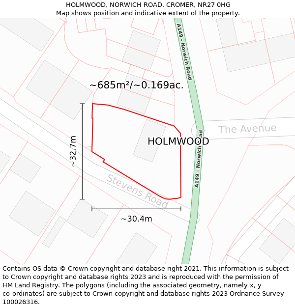 HOLMWOOD, NORWICH ROAD, CROMER, NR27 0HG: Plot and title map