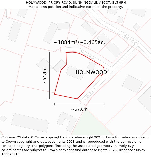HOLMWOOD, PRIORY ROAD, SUNNINGDALE, ASCOT, SL5 9RH: Plot and title map