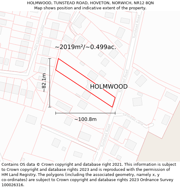 HOLMWOOD, TUNSTEAD ROAD, HOVETON, NORWICH, NR12 8QN: Plot and title map