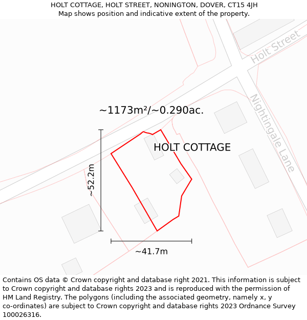 HOLT COTTAGE, HOLT STREET, NONINGTON, DOVER, CT15 4JH: Plot and title map