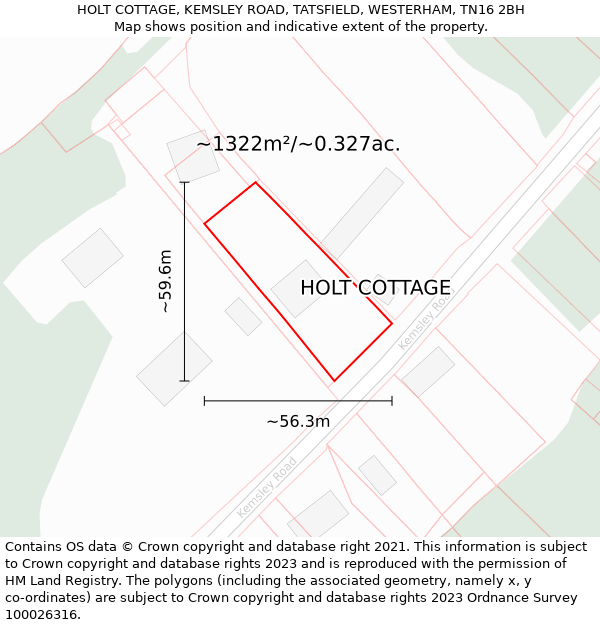 HOLT COTTAGE, KEMSLEY ROAD, TATSFIELD, WESTERHAM, TN16 2BH: Plot and title map