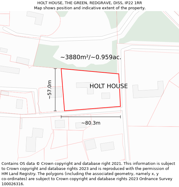 HOLT HOUSE, THE GREEN, REDGRAVE, DISS, IP22 1RR: Plot and title map