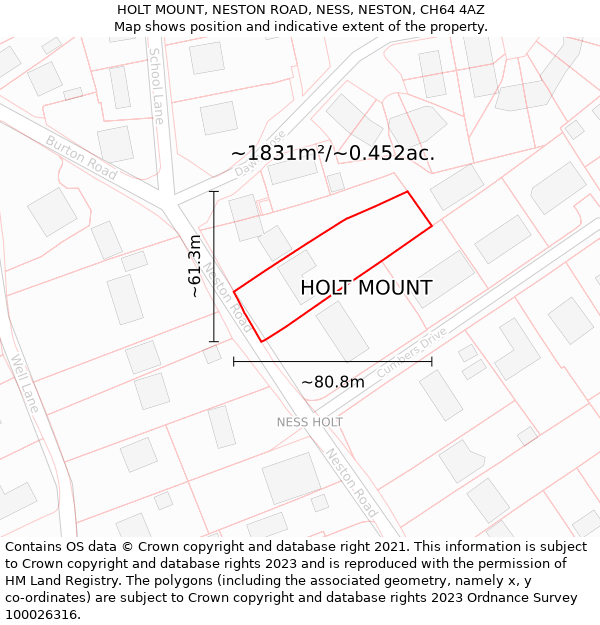 HOLT MOUNT, NESTON ROAD, NESS, NESTON, CH64 4AZ: Plot and title map