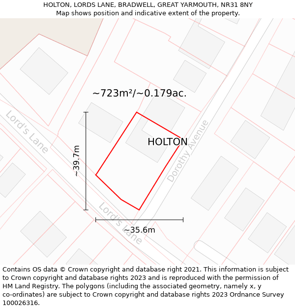 HOLTON, LORDS LANE, BRADWELL, GREAT YARMOUTH, NR31 8NY: Plot and title map