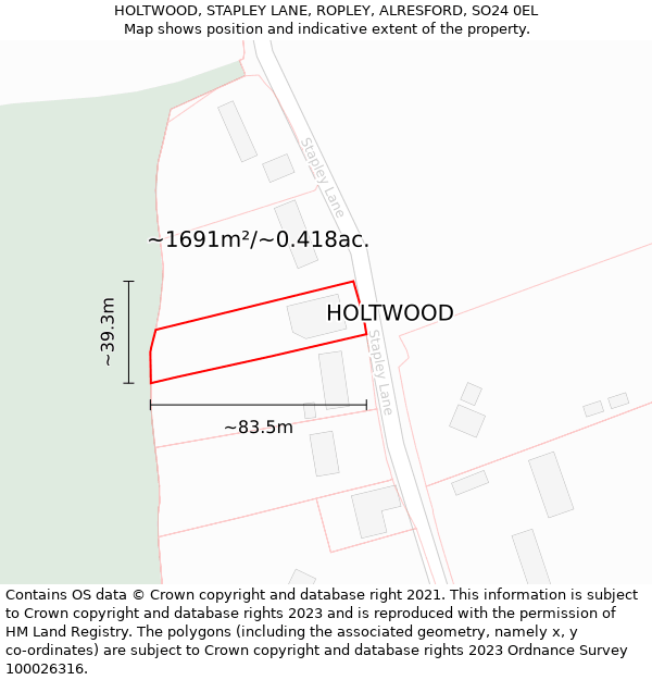 HOLTWOOD, STAPLEY LANE, ROPLEY, ALRESFORD, SO24 0EL: Plot and title map