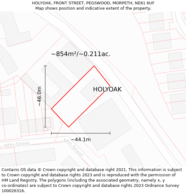 HOLYOAK, FRONT STREET, PEGSWOOD, MORPETH, NE61 6UF: Plot and title map