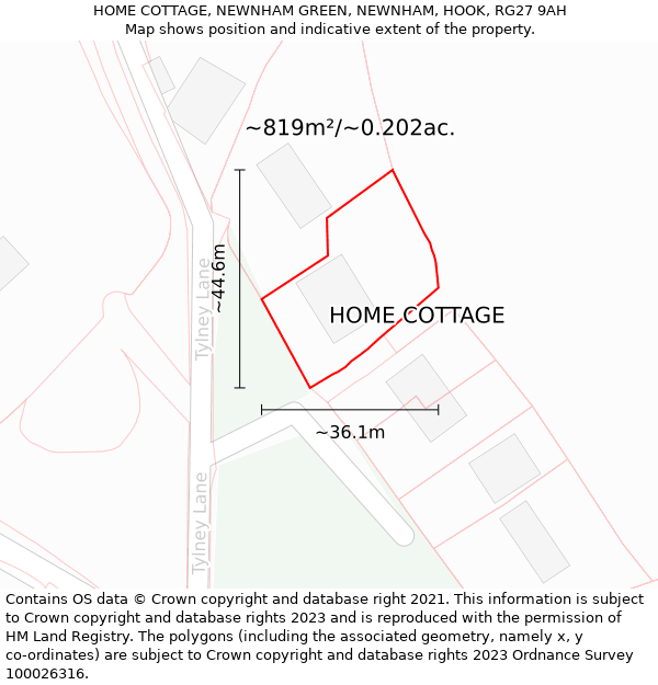 HOME COTTAGE, NEWNHAM GREEN, NEWNHAM, HOOK, RG27 9AH: Plot and title map