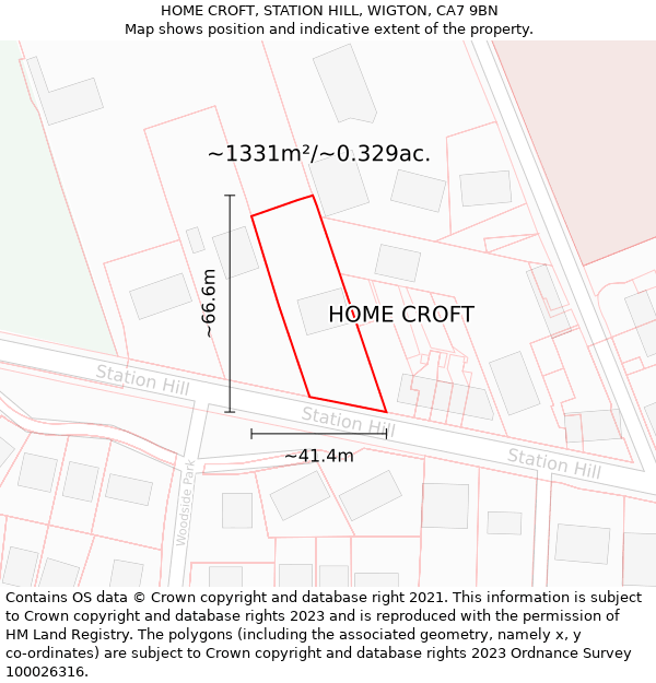 HOME CROFT, STATION HILL, WIGTON, CA7 9BN: Plot and title map