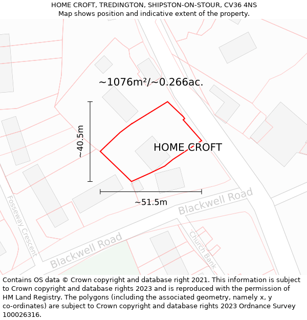 HOME CROFT, TREDINGTON, SHIPSTON-ON-STOUR, CV36 4NS: Plot and title map