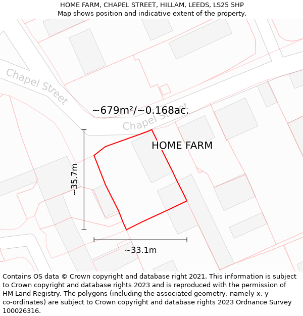 HOME FARM, CHAPEL STREET, HILLAM, LEEDS, LS25 5HP: Plot and title map