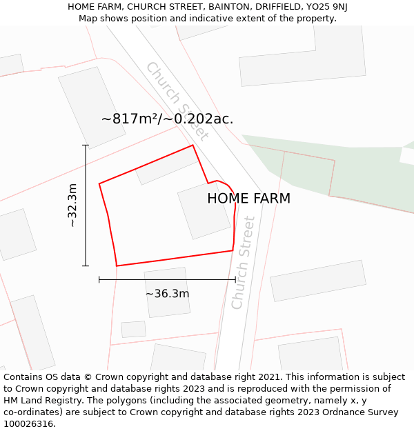 HOME FARM, CHURCH STREET, BAINTON, DRIFFIELD, YO25 9NJ: Plot and title map