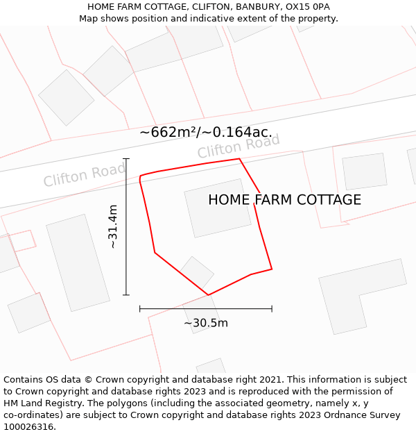 HOME FARM COTTAGE, CLIFTON, BANBURY, OX15 0PA: Plot and title map