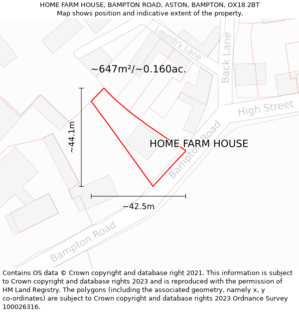 HOME FARM HOUSE, BAMPTON ROAD, ASTON, BAMPTON, OX18 2BT: Plot and title map