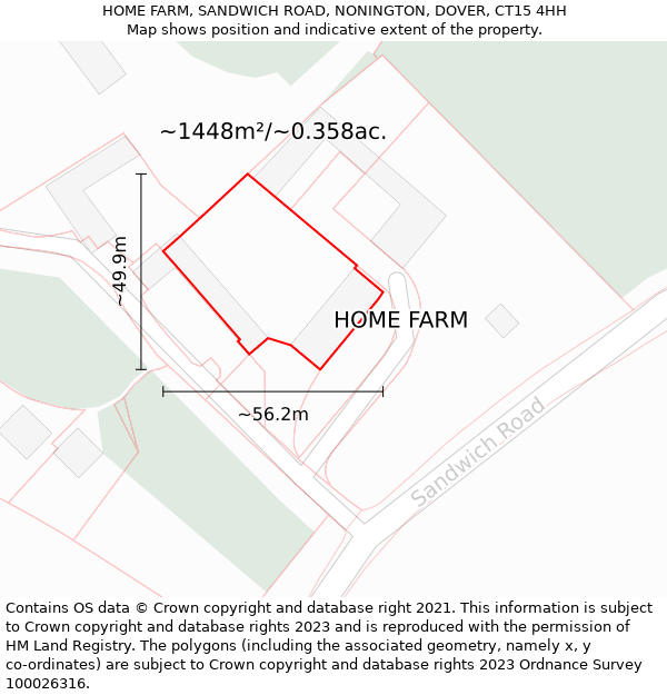 HOME FARM, SANDWICH ROAD, NONINGTON, DOVER, CT15 4HH: Plot and title map