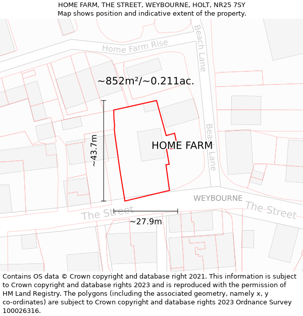 HOME FARM, THE STREET, WEYBOURNE, HOLT, NR25 7SY: Plot and title map