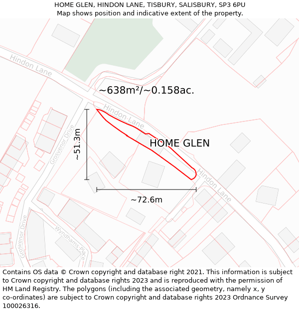 HOME GLEN, HINDON LANE, TISBURY, SALISBURY, SP3 6PU: Plot and title map