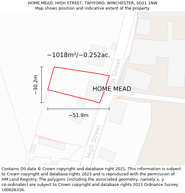 HOME MEAD, HIGH STREET, TWYFORD, WINCHESTER, SO21 1NW: Plot and title map